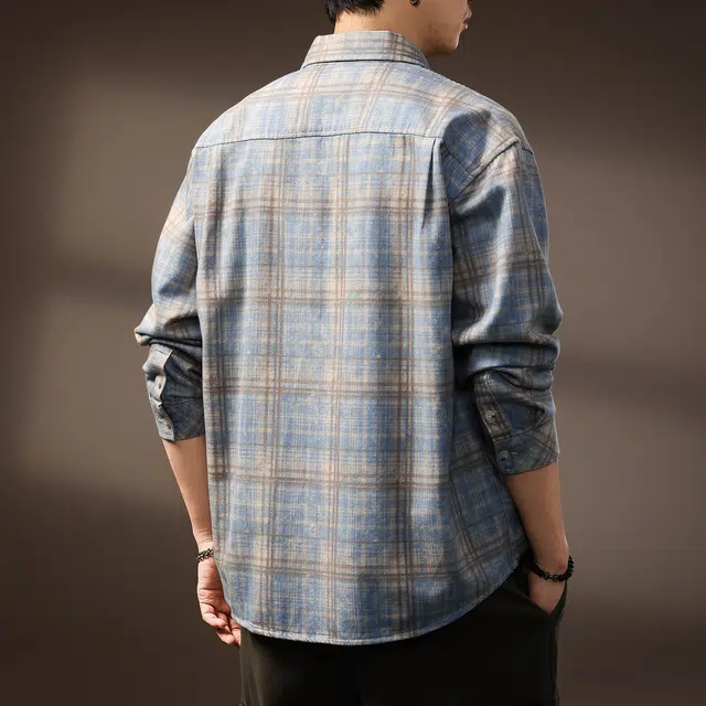 贵色 高端日系复古撞色设计感格子上衣牌衬衣外套长袖衬衫 男女同款