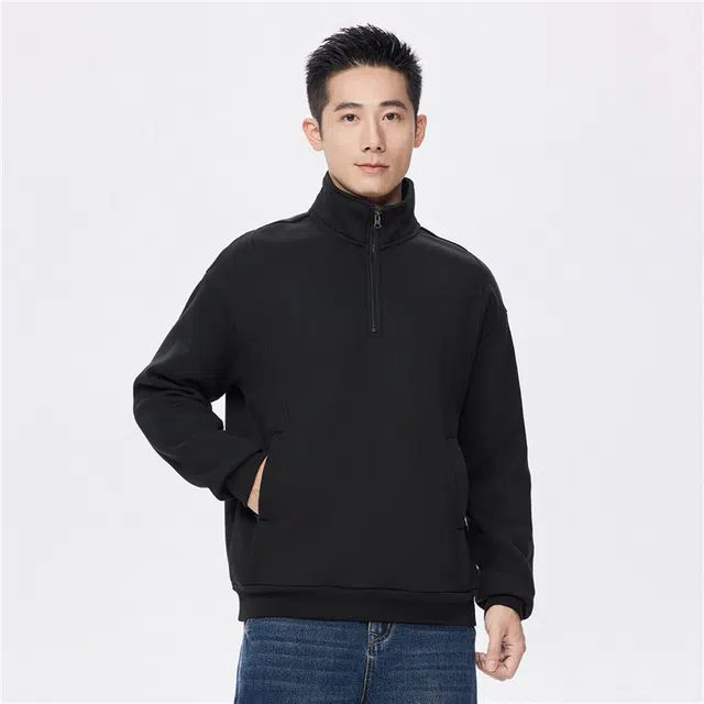 佐丹奴 加绒破骨口袋立领半拉链针织卫衣 男款