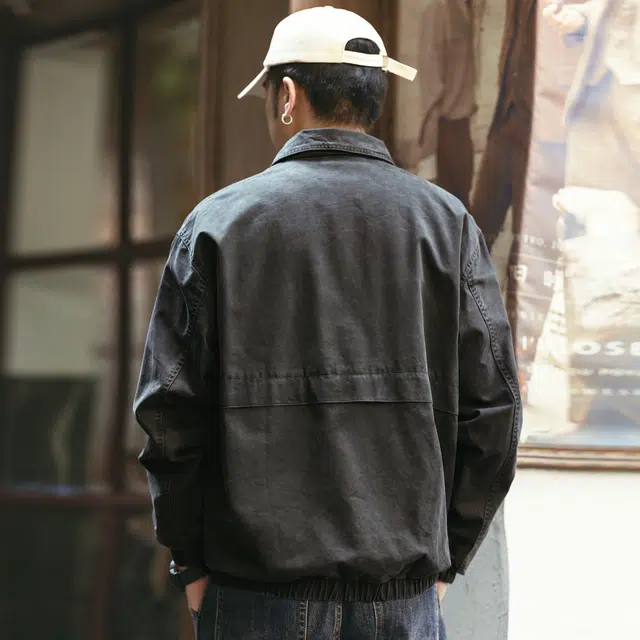 格蓝鹿 经典高街猎装创意设计痞帅外套斜纹帆布水洗翻领教练夹克 男女同款 深灰