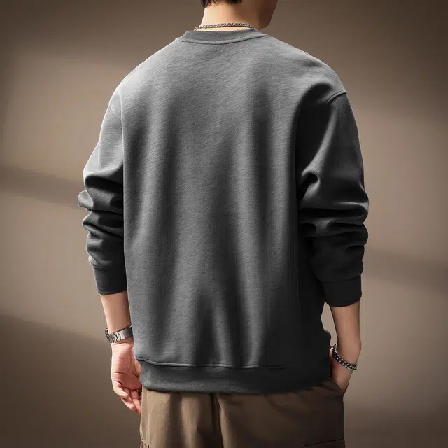 贵色 日系复古潮流百搭重磅圆领长袖潮牌纯色简约风刺绣设计感质感宽松日常出行上衣卫衣 男女同款