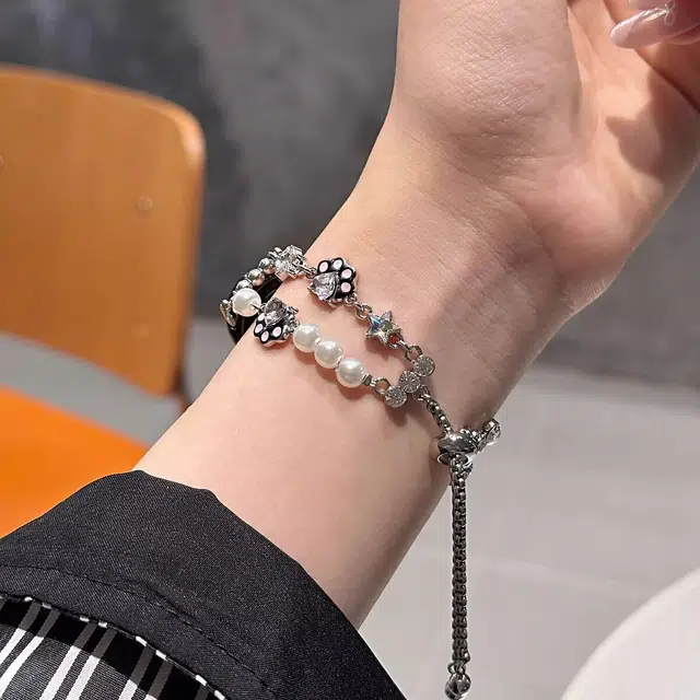 潮米勒 表带 小米红米适用 金属 串珠材质 可爱闪钻猫爪精致简约表链女男通用