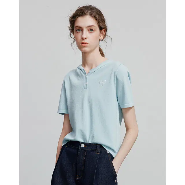 初语 欧若风清新简约纯色针织衫 女款 天蓝色