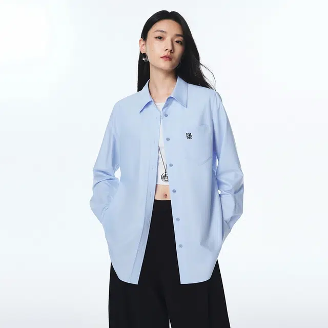 太平鸟 简约纯色莫代尔顺滑翻领通勤衬衣休闲百搭长袖衬衫 女款