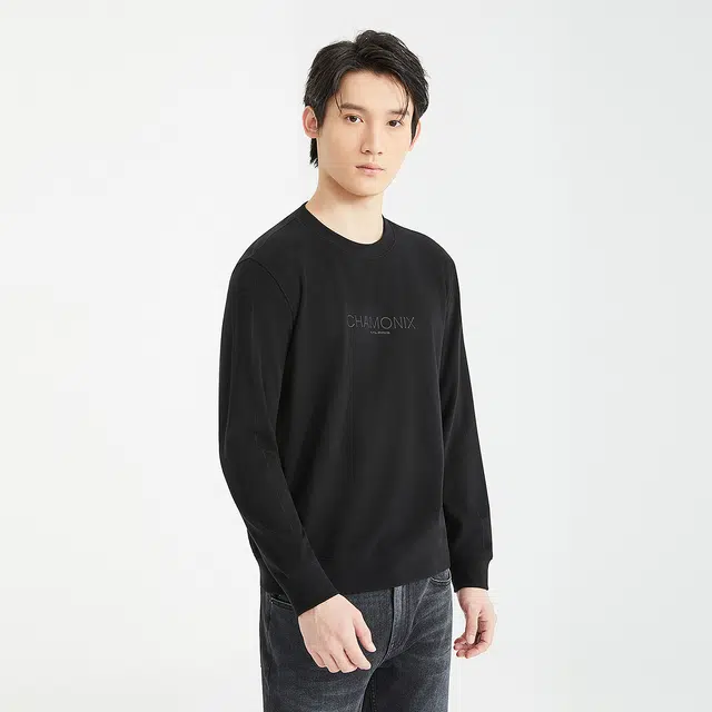 利郎 时尚都市圆领印花纯色质感秋季卫衣 男款