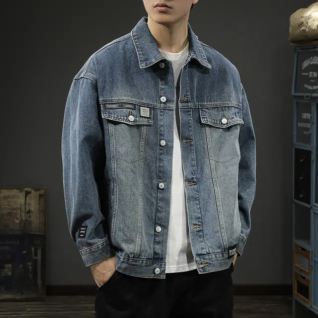 前进牛 美式休闲经典潮牌痞帅高街复古水洗工装潮流工装风宽松大码高级感休闲翻领牛仔外套 男款