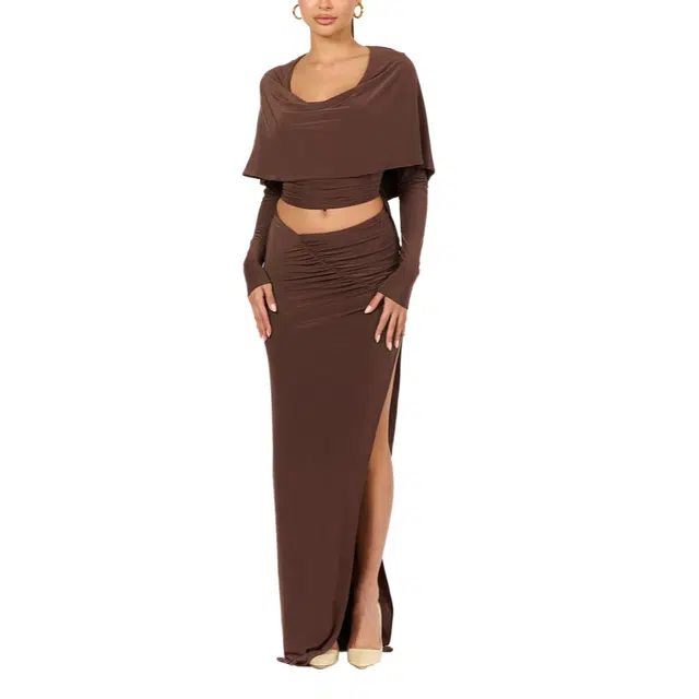 NAKED WARDROBE Ruched Maxi Skirt Hourglass