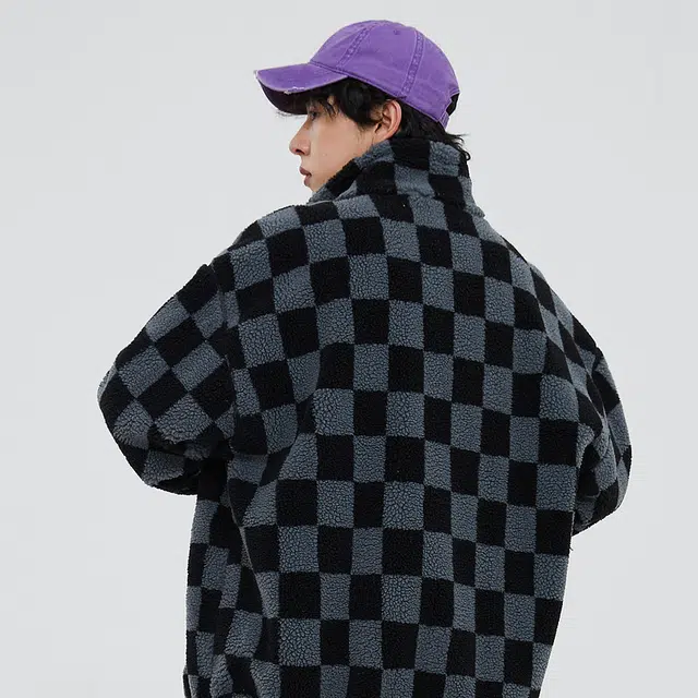 美特斯邦威 国潮撞色棋盘格加厚棉服 男款