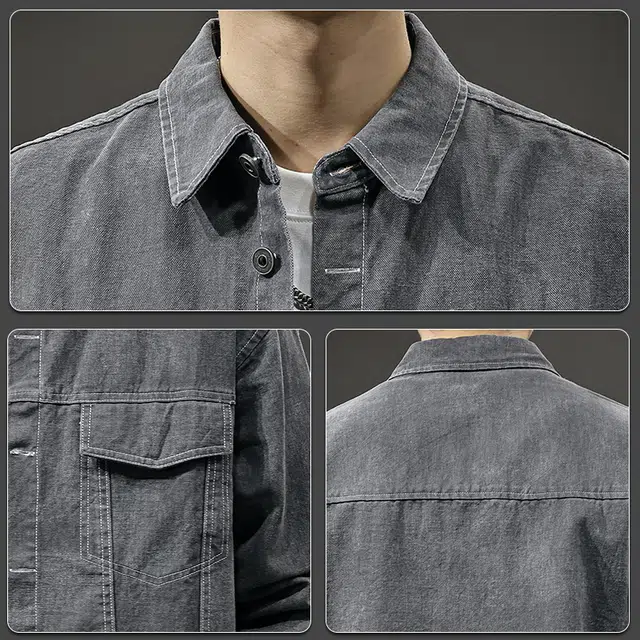 前进牛 美式经典复古潮牌高街痞帅耐磨拼接毛边潮流嘻哈街头纯棉洗褪印花做旧翻领工装牛仔外套 男款