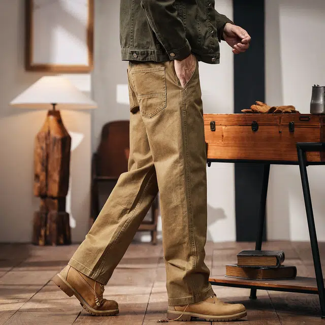 格蓝鹿 美式复古水洗潮牌高街简约宽松直筒长裤工装裤 男女同款