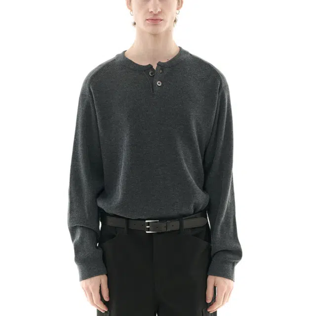 BESLOW WOOL BLENDED HENLEY NECK KNIT