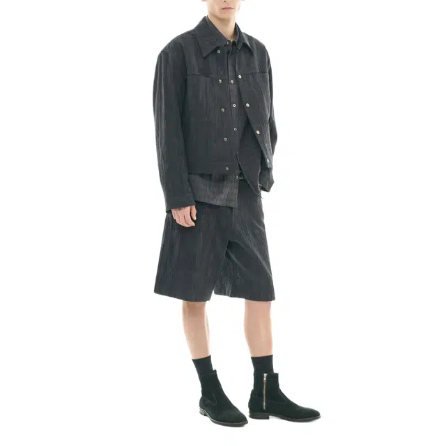 BESLOW WASHED LINEN JACQUARD WORK JACKET