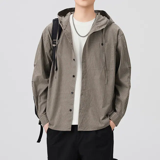 金盾 宽松休闲连帽宽松长袖衬衫 男款