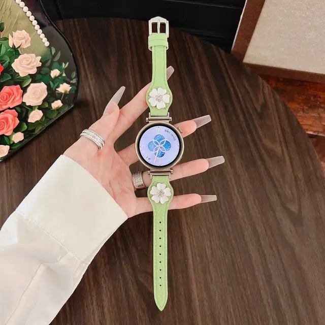 卫欣 华为荣耀适用 手表表带 牛皮材质 时尚牛皮拼五瓣花表带男女通用