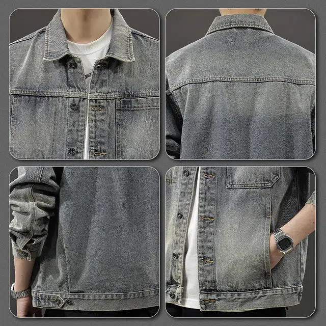 前进牛 秋季美式休闲经典复古潮牌高街极简风多口袋重磅水洗痞帅潮流城市户外宽松大码工装风牛仔外套 男款