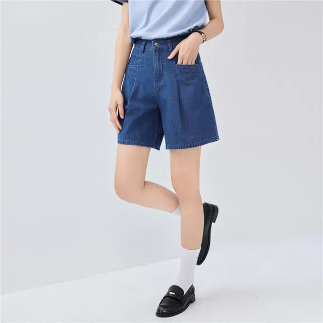佐丹奴 纯棉压褶口袋中腰牛仔短裤 女款