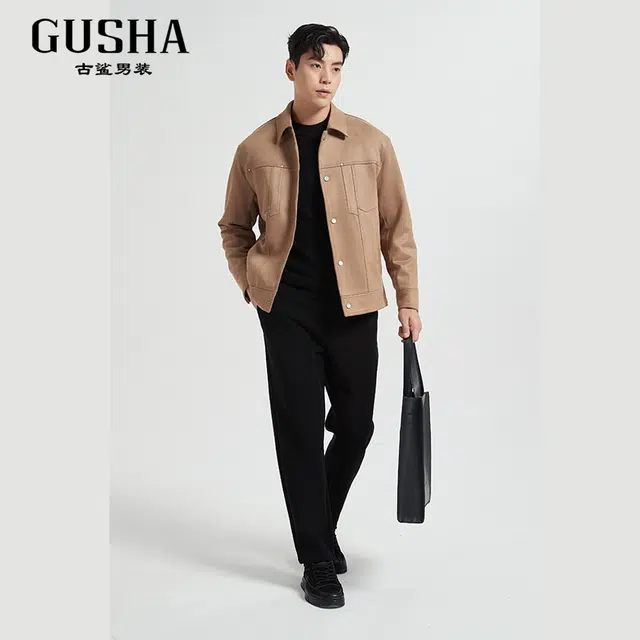 古鲨 时尚麂皮翻领商务高级保暖冬装羽绒服 男款