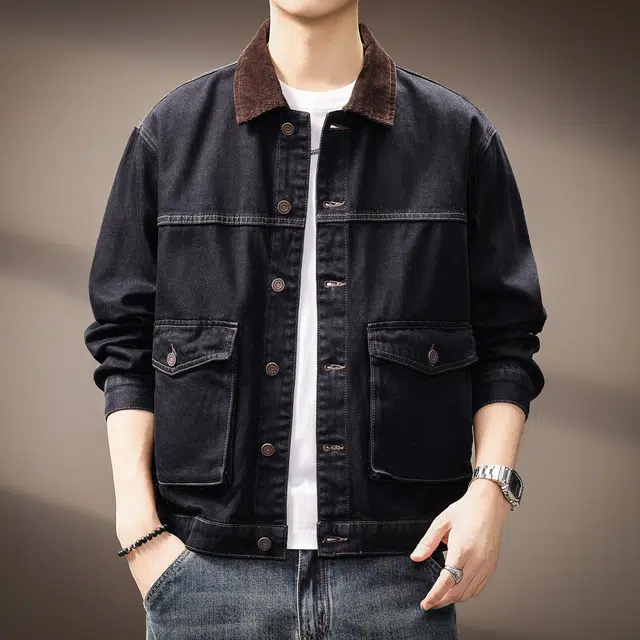 贵色 美式复古重磅水洗耐磨耐脏设计长袖工装户外出行潮流穿搭灯芯绒翻领休闲牛仔外套 男女同款