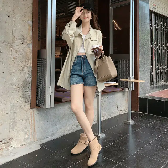 美洋 密苏里防晒 简约系带纯色立领休闲宽松长袖风衣 女款 浅卡其