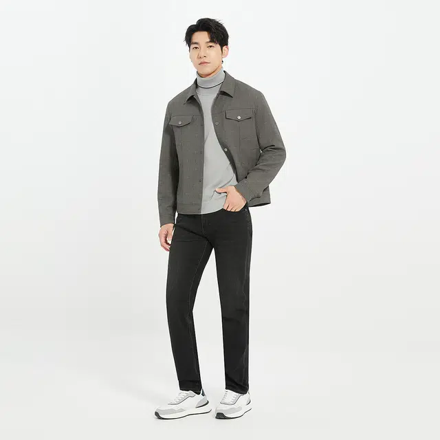 利郎 都市休闲肌理提花潮流时尚翻领口袋装饰短款秋季夹克 男款