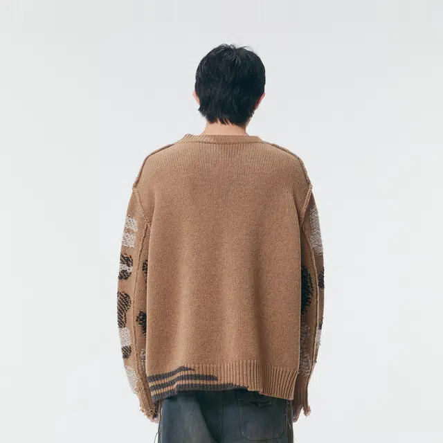 速写 色块流苏圆领长袖毛衣 男女同款