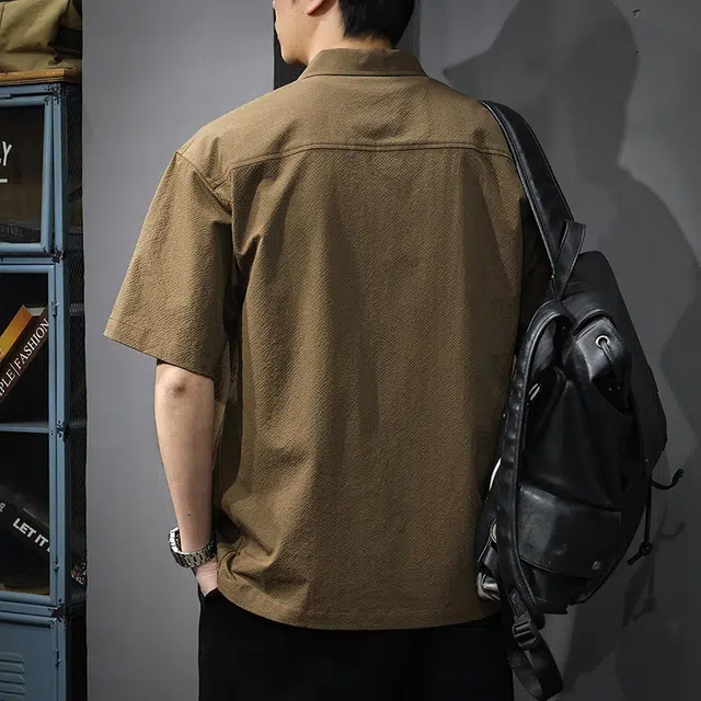 前进牛 休闲日系简约薄款凉感速干休闲工装衬衣短袖衬衫 男女同款