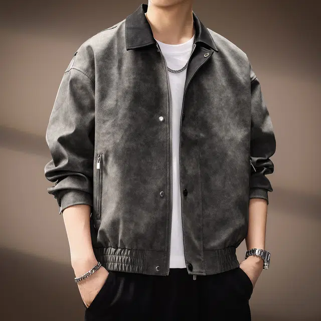 贵色 秋季 日系潮牌高街痞帅扎染休闲宽松工装长袖外套立体裁剪拉链挖袋创意设计百搭皮衣 男女同款