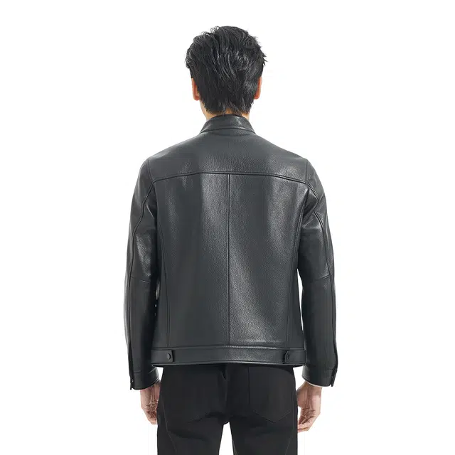 利郎 都市休闲纯色立领质感简约百搭秋季皮衣 男款