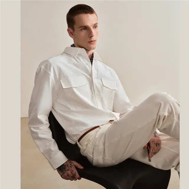 佐丹奴 纯棉工装衬衣口袋帅气宽松长袖衬衫 男款