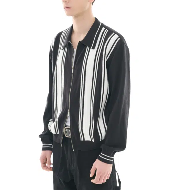 BESLOW POLO STRIPE KNIT ZIP-UP