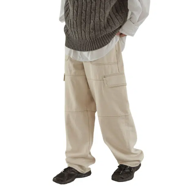 BESLOW LOOSE FIT NEP DENIM CARGO PANTS