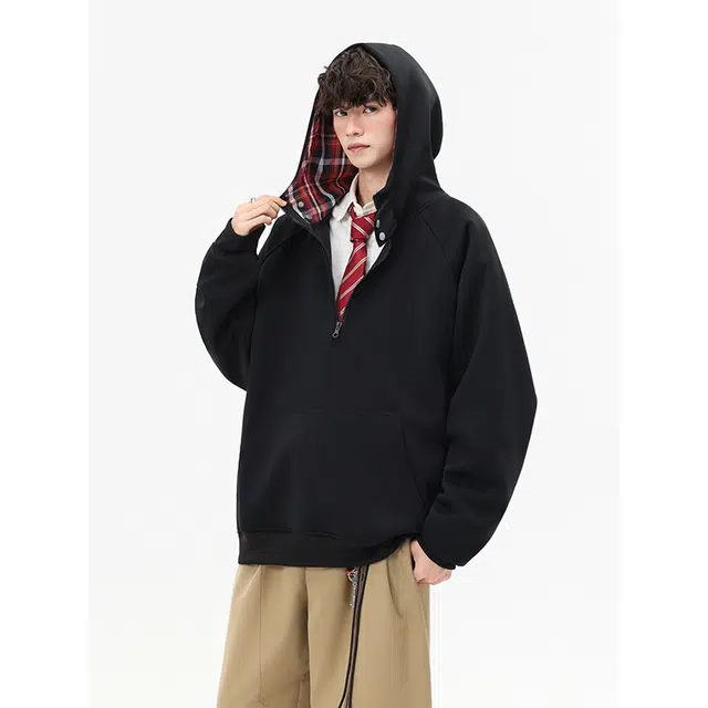海尔斯 潮流百搭简约纯色连帽宽松落肩套头卫衣 男款