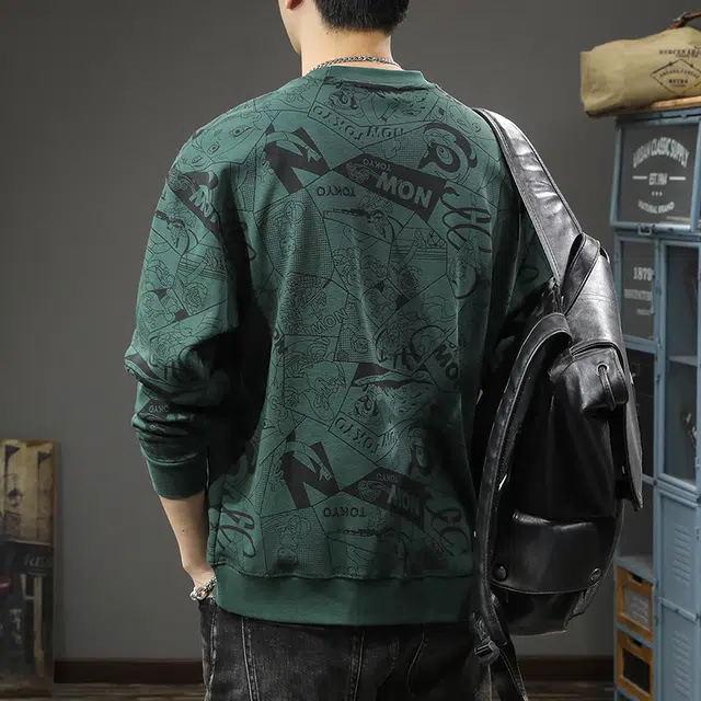 前进牛 美式复古潮流高街潮牌满印字母重磅圆领休闲户外百搭宽松卫衣 男款