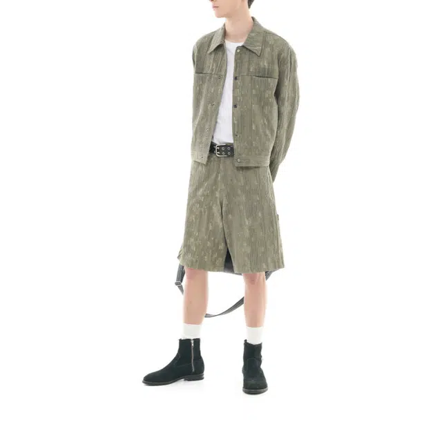 BESLOW WASHED LINEN JACQUARD WORK SHORTS