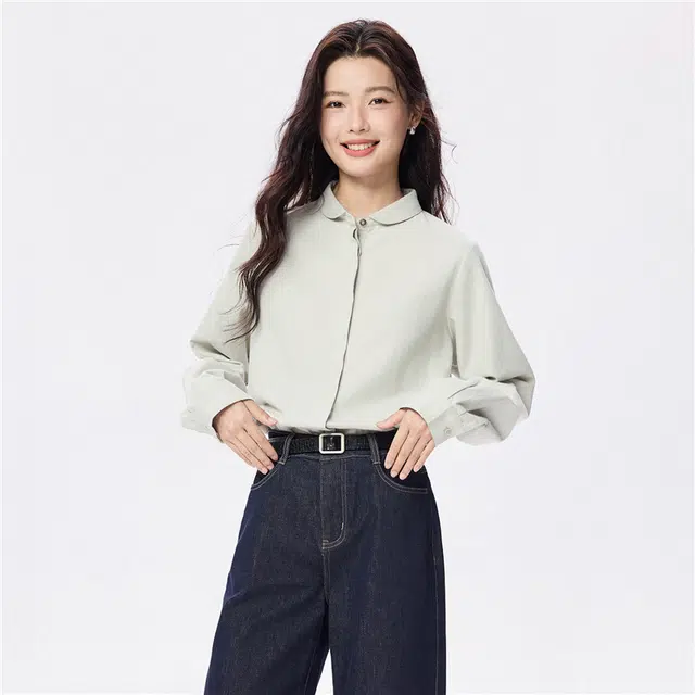 佐丹奴 法兰绒衬衣极简通勤纯棉小翻领长袖衬衫 女款