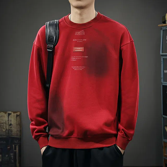 前进牛 美式经典复古潮牌极简风轻奢高级感宽松大码秋季渐变水洗长袖上衣休闲户外百搭运动机能卫衣 男款