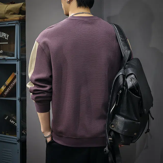 前进牛 美式复古经典潮流圆领中性风潮牌纹理拼接长袖宽松休闲户外百搭上衣卫衣 男款