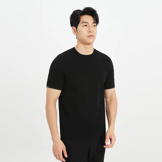 利郎 都市休闲保暖绵羊毛短袖打底衫圆领纯色简约毛衣 男款