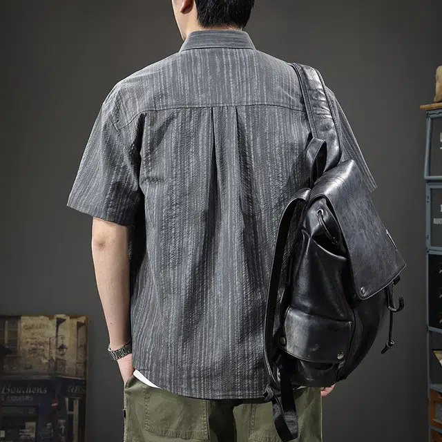 前进牛 夏季肌理感暗纹提花宽松速干户外休闲五分袖短袖衬衫 男女同款