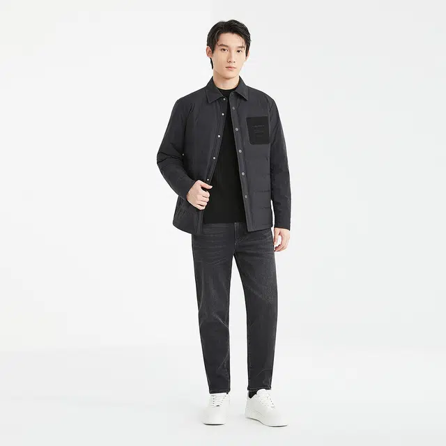 利郎 多孔膜撞色口袋翻领轻薄保暖冬季羽绒服 男款