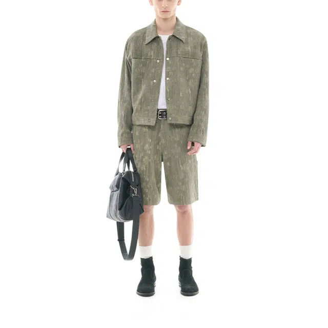 BESLOW WASHED LINEN JACQUARD WORK SHORTS