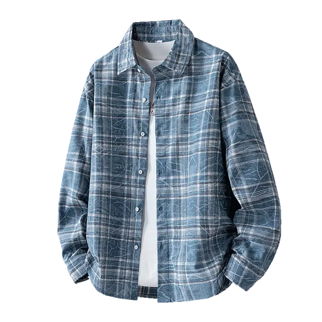 金盾 复古格纹长袖百搭港风宽松休闲翻领衬衫 男款