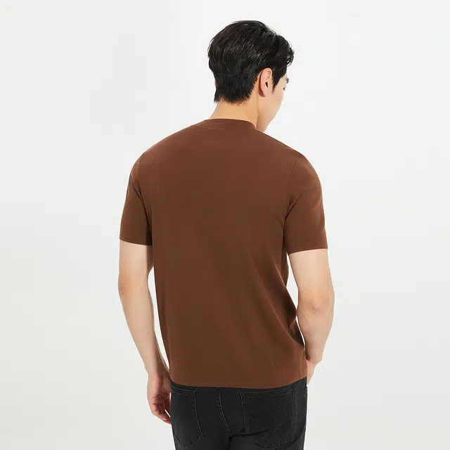 利郎 都市休闲绵羊毛保暖短袖打底衫纯色毛衣 男款