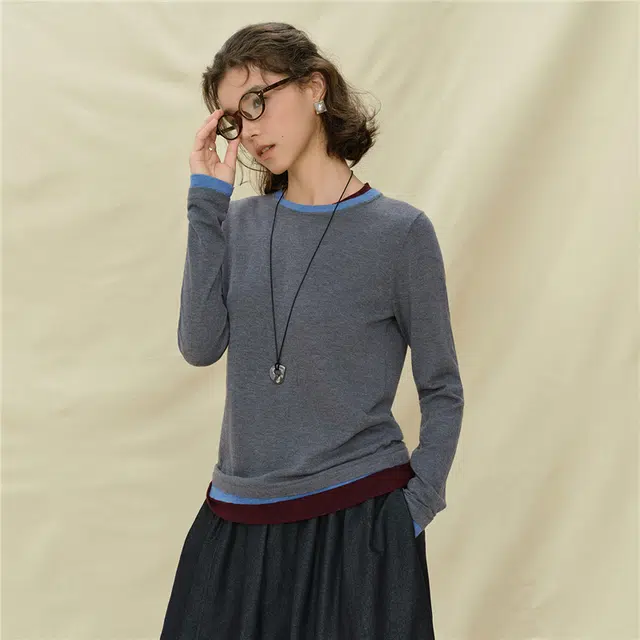 佐丹奴 假两件撞色圆领毛织套头针织衫 女款