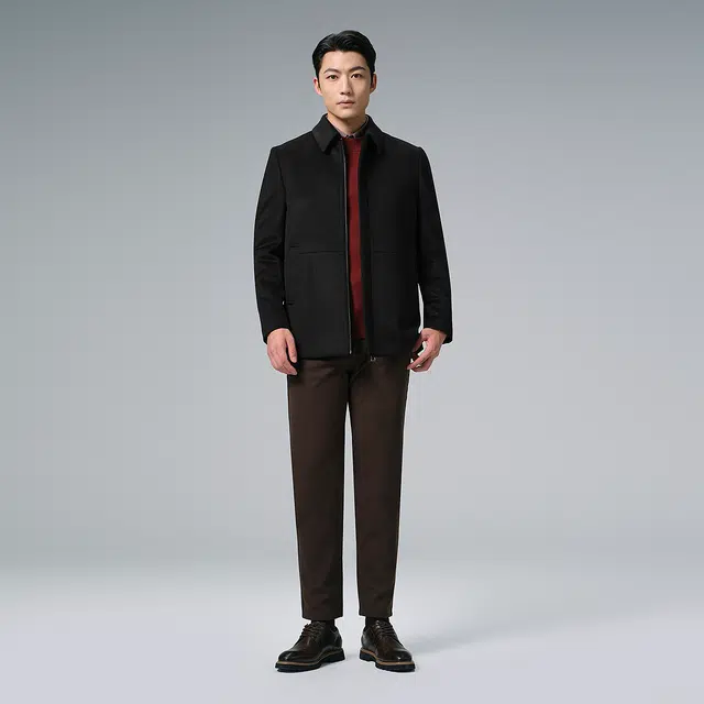 利郎 都市休闲翻领含绵羊毛保暖纯色质感冬季大衣 男款