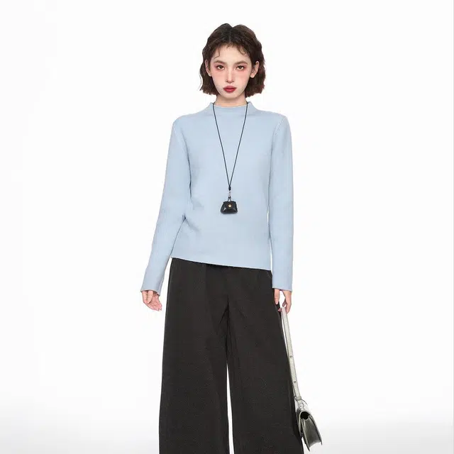 木清清 舒适亲肤半高领内搭打底衫加绒加厚长袖上衣针织衫 女款