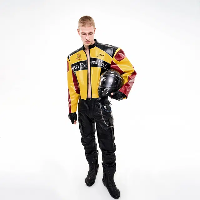 START EXCEED END Porsche Color Biker Leather Jacket