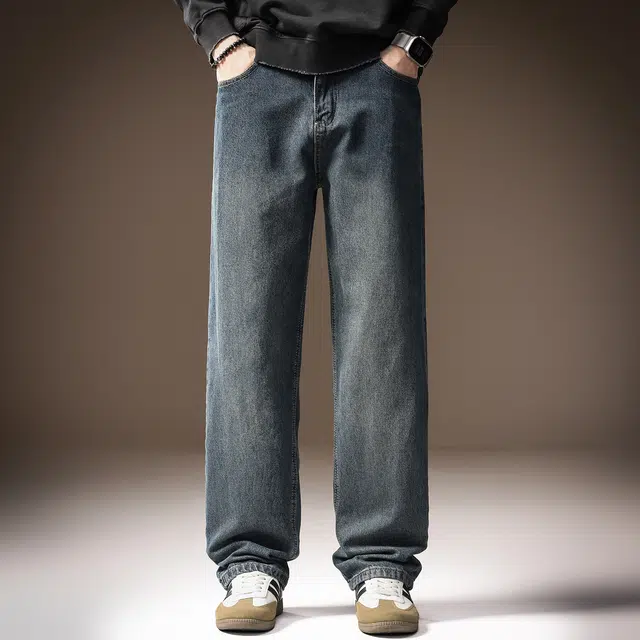 贵色 美式复古高街水洗做旧潮牌痞帅舒适显瘦百搭直筒垂感阔腿牛仔裤 男女同款
