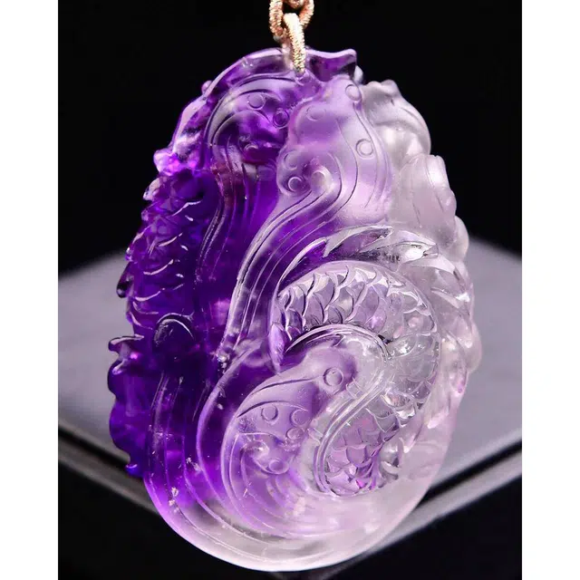 灵运宝 转运招财晶俏色龙牌车挂干净磁场能量强天然 紫水晶 摆件 男女同款情侣款