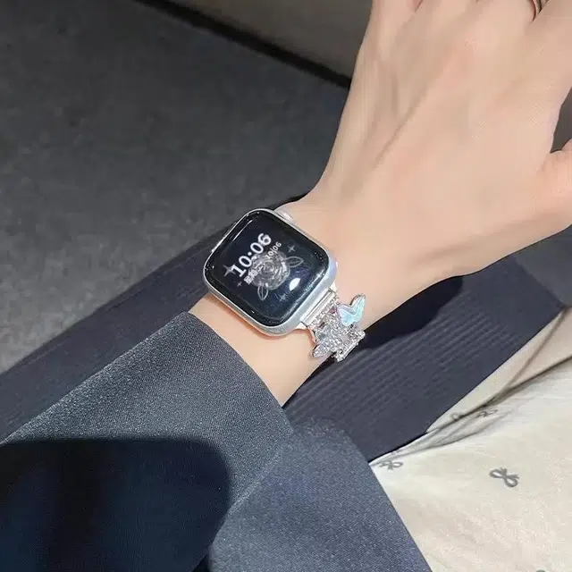 老佳 苹果适用 手表表带 金属材质 蝴蝶镶钻金属表带男女通用