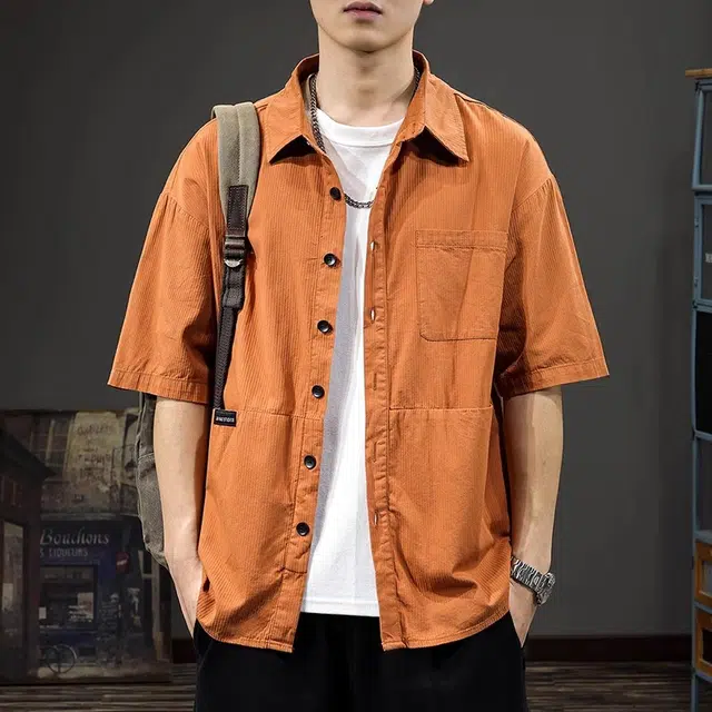 前进牛 夏季美式户外街头潮牌高端多巴胺透气薄款情侣纯棉宽松休闲潮牌痞帅工装衬衣短袖衬衫 男女同款
